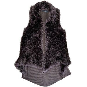 Carol Rose Faux Fur-Lined Knit Vest - Asymmetrical - Size Large - Brown Vest